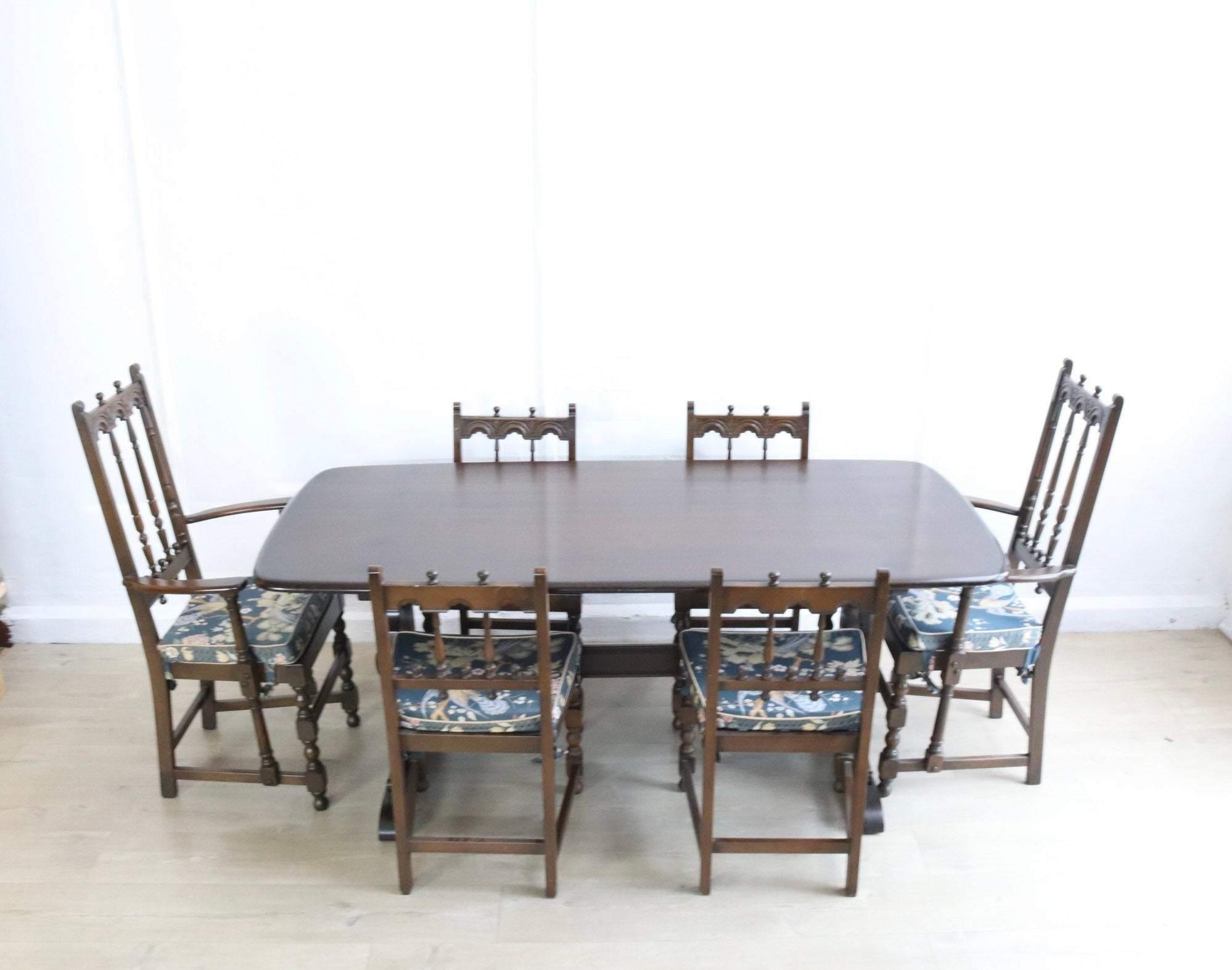 Ercol Gothic Colonial  Dining Table And Six Chairs - teakyfinders