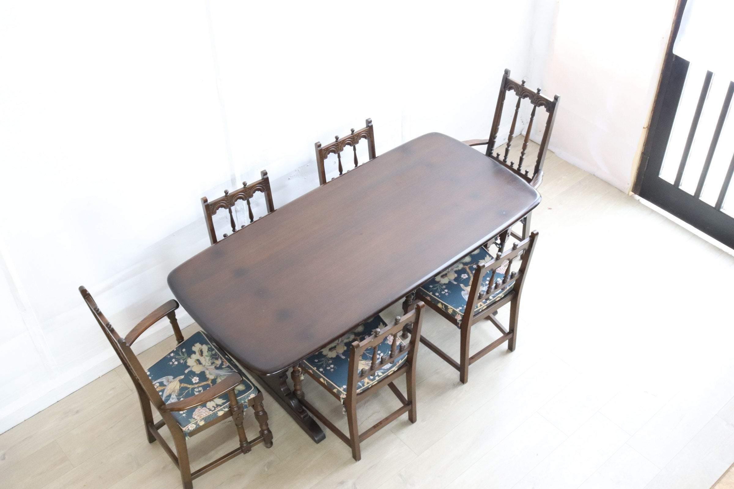 Ercol Gothic Colonial  Dining Table And Six Chairs - teakyfinders