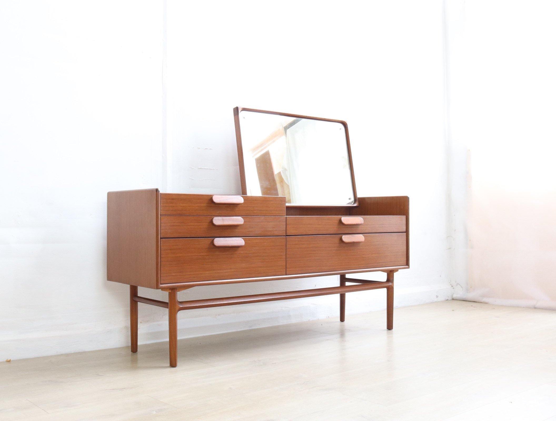 Mid Century Sideboard by Meredew, Rare Model, Dressing Table with Stunning Mirror, Retro Dark Teak Furniture 60s. - teakyfinders