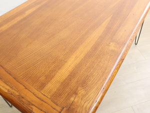 Vintage Oak Plank Table on Hairpin Legs - teakyfinders
