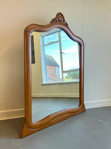 Large French Solid Carved Walnut Mantle Mirror - teakyfinders
