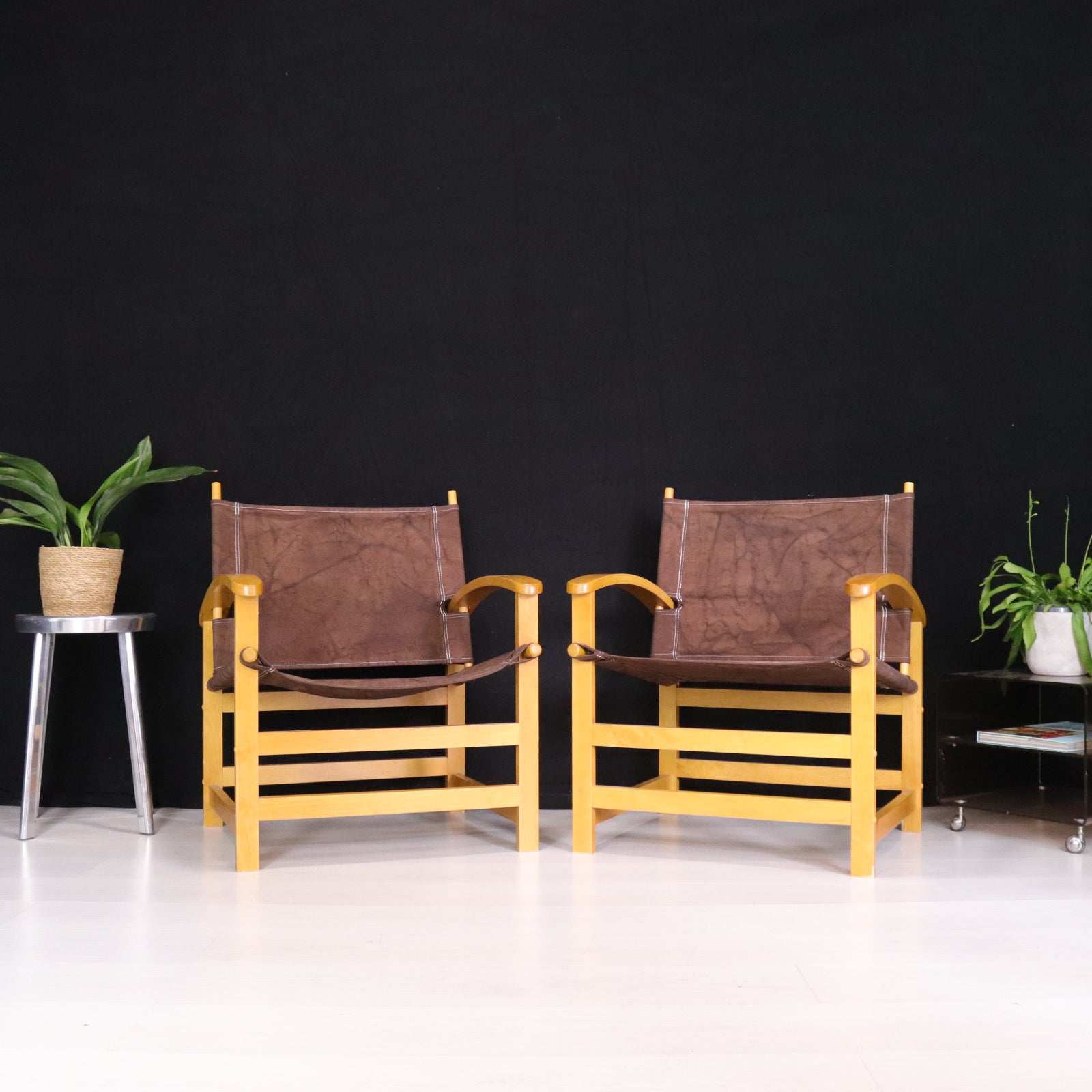 Matching Pair of Danish Safari Chairs - teakyfinders