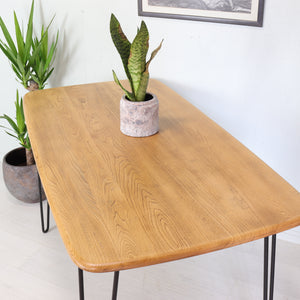 Compact Ercol Light Dining Plank Table on Hairpin Legs - teakyfinders