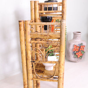Antique Tiger Bamboo Staggered Shelving Display - teakyfinders