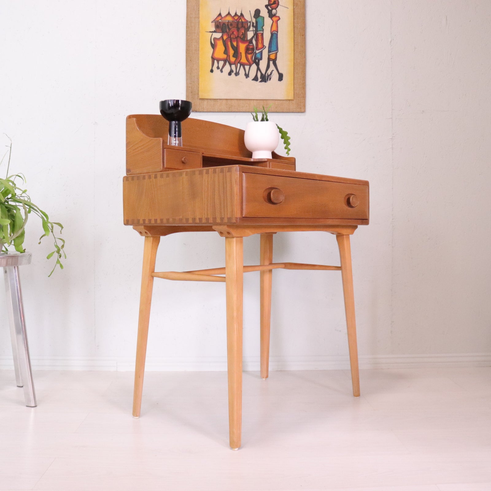 Mid Century Ercol Blonde Compact Writing Desk Model 437 - teakyfinders