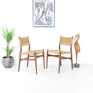 Matching Pair of Danish Papercord Dining Chairs - teakyfinders