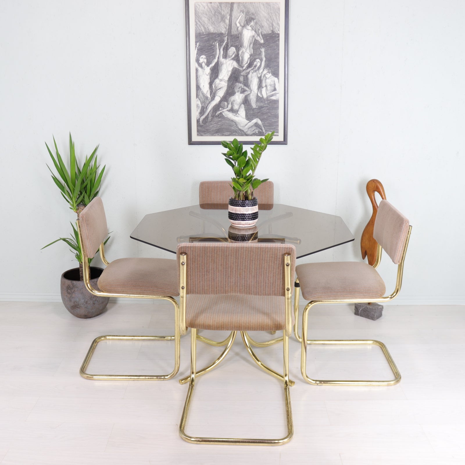 Cesca Style Dining Set, Four Dining Chairs and Smoked Glass Table - teakyfinders
