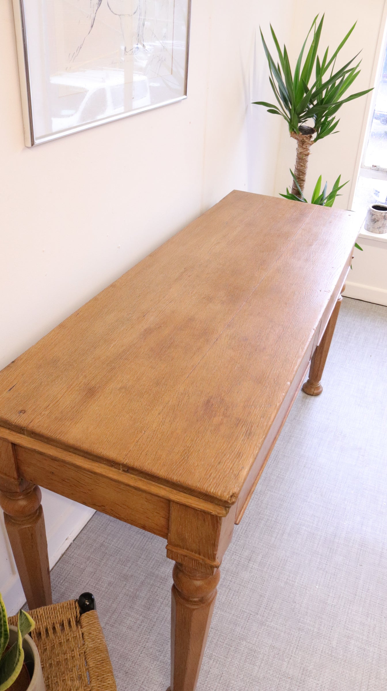 Antique Rustic Oak Console Table / Desk - teakyfinders