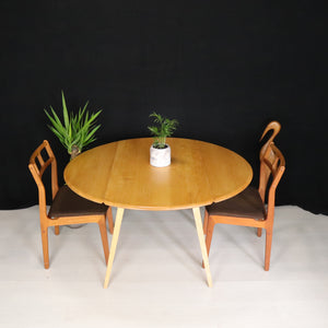 Ercol Light Finish Circular Drop Leaf Dining Table Model 383 - teakyfinders