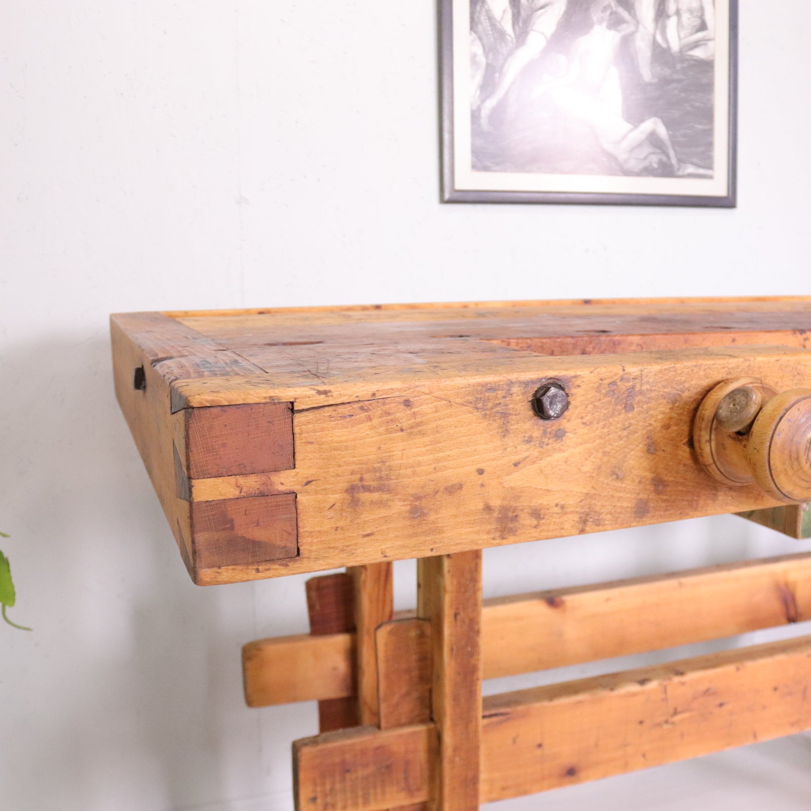 Vintage Industrial wooden Carpenters Work Bench - teakyfinders
