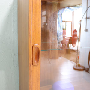 Danish Teak Sliding Door Display Cabinet - teakyfinders
