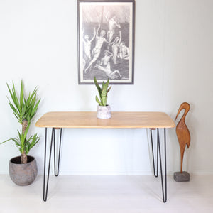 Compact Ercol Light Dining Plank Table on Hairpin Legs - teakyfinders