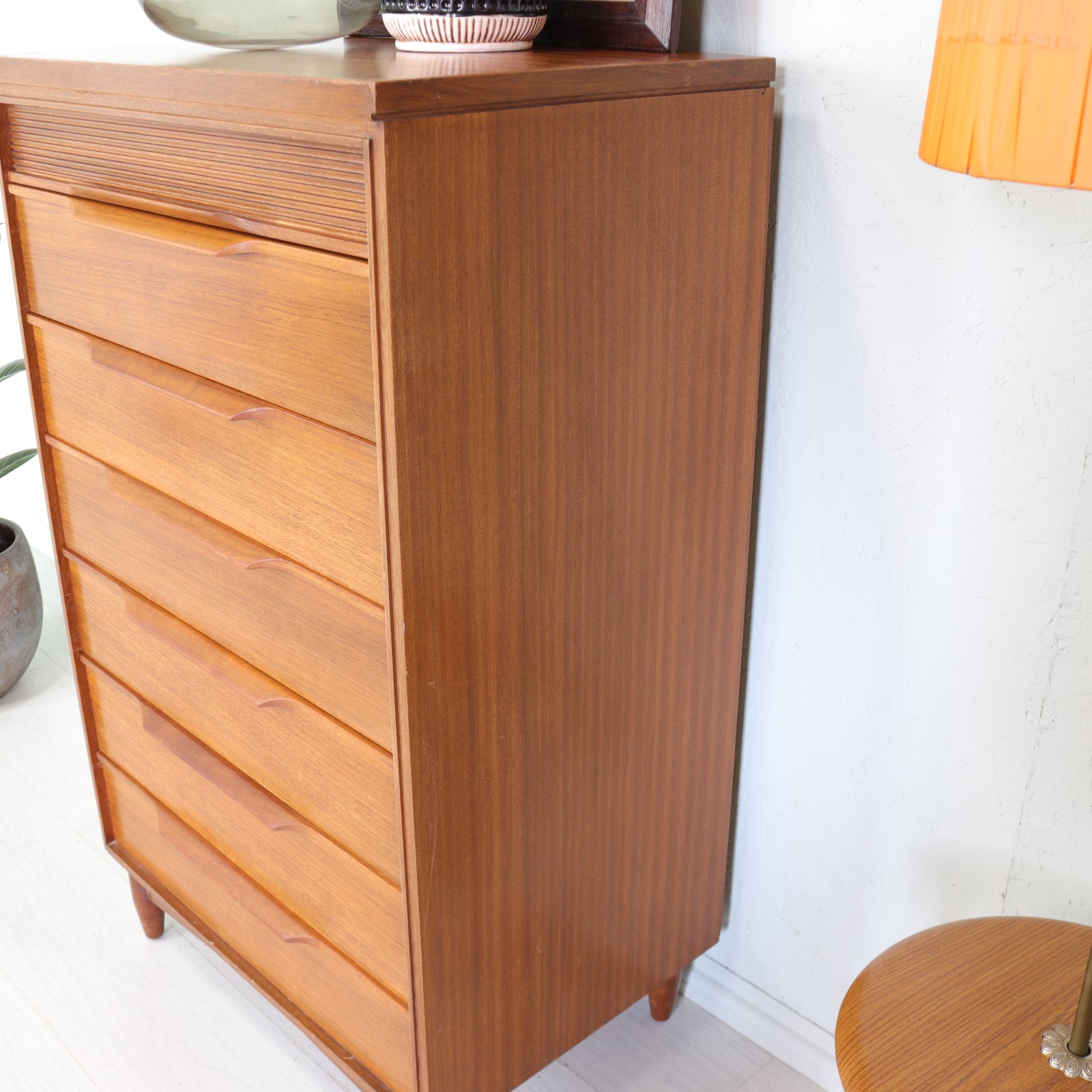 White and Newton Teak Tall Boy Chest of Drawers - teakyfinders