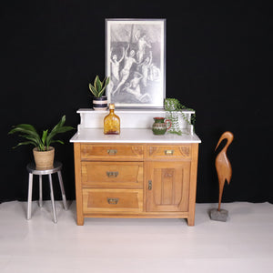Vintage Swedish Marble Top Wash Stand Sideboard - teakyfinders