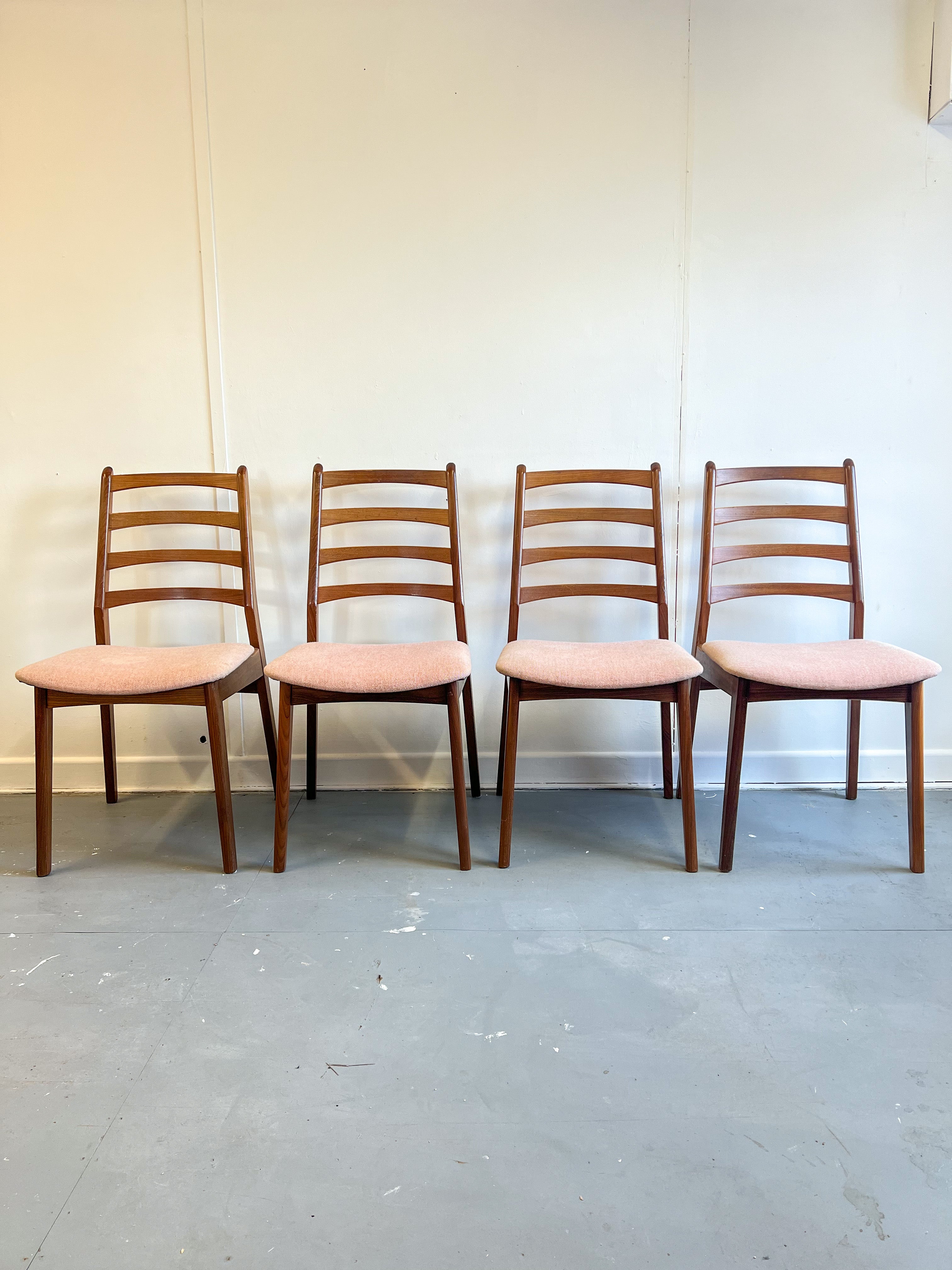 Set of 4 Danish Teak Ladder Back Dining Chairs - teakyfinders