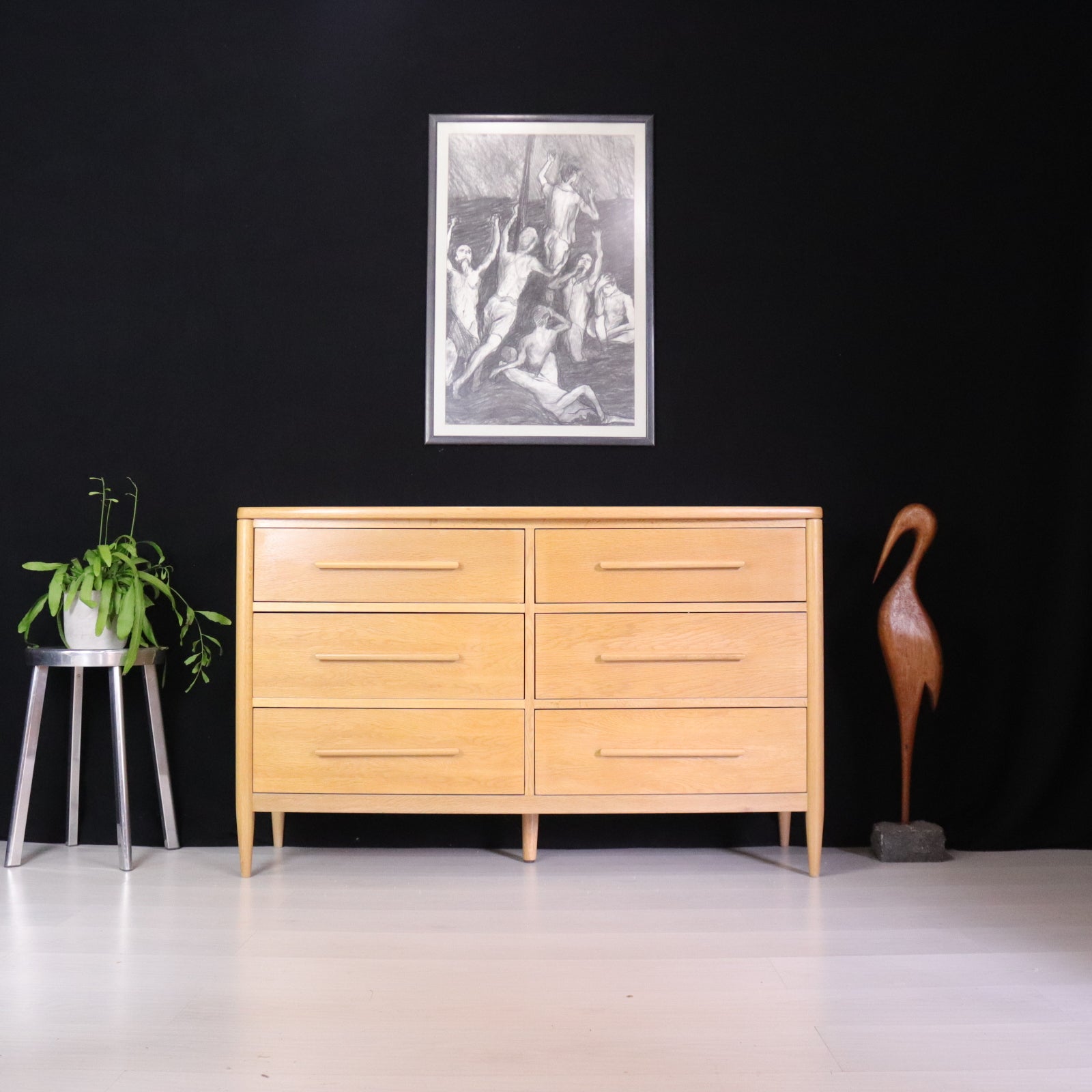 Ercol Light Oak Chiltern Bow Sideboard Chest of Drawers - teakyfinders