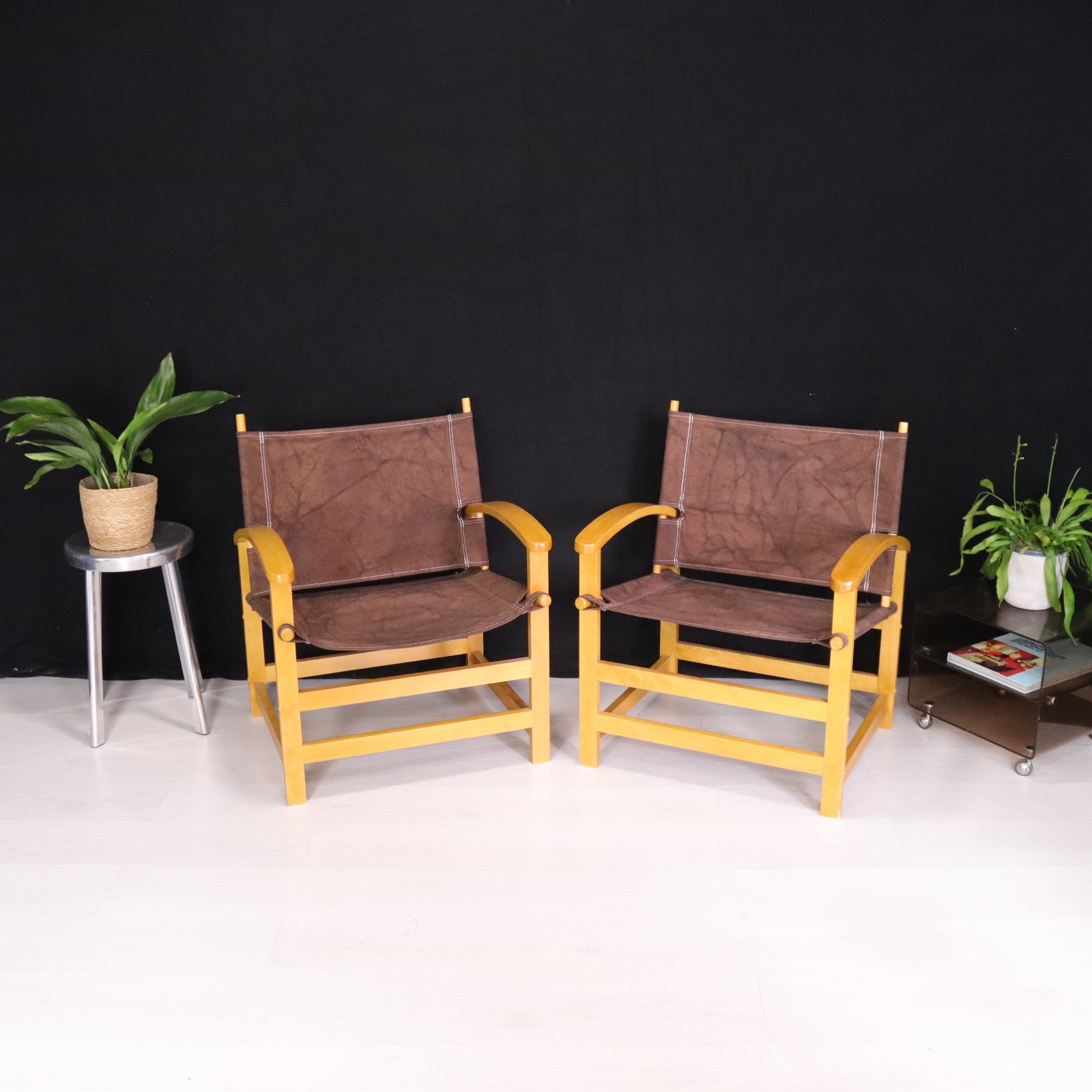 Matching Pair of Danish Safari Chairs - teakyfinders
