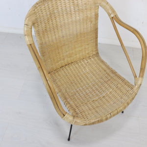 Rattan and wrought iron basket chair in the manner of Arthur Umanoff - teakyfinders