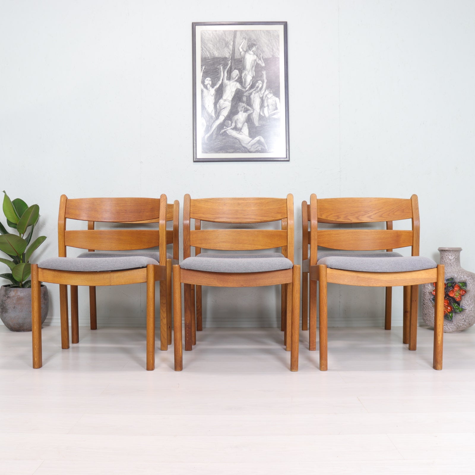 Set of Six Kurt Ostervig Danish Solid Oak Dining Chairs - teakyfinders