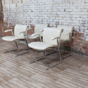 Pair of Boss Design White Leather and Chrome Dining Chairs - teakyfinders