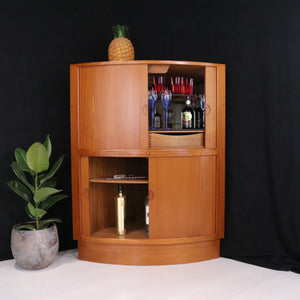 Danish Teak Tambour Door Corner Drinks Cabinet - teakyfinders