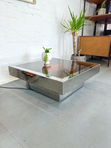 Vintage French Square Chrome and Glass Coffee Table - teakyfinders